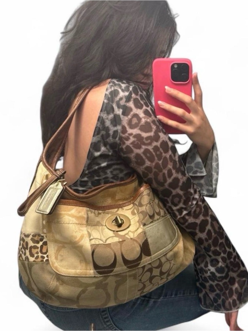 VTG Y2K Large Coach Patchwork Hobo Leopard Zebra Monogram Turn Lock w/ Hangtags - Picture 14 of 14